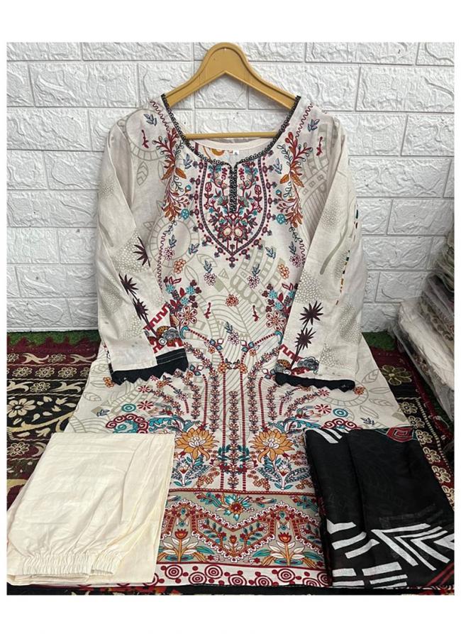 Heavy Cotton Off White Eid Wear Printed Readymade Pakistani Suit